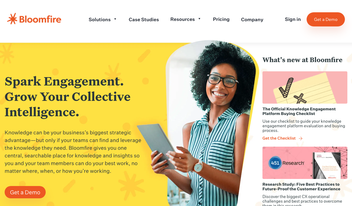 Bloomfire sales tool homepage image